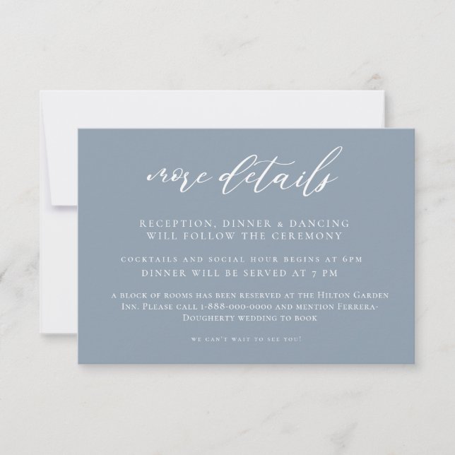 Dusty Blue Calligraphy Wedding Enclosure Card (Front)