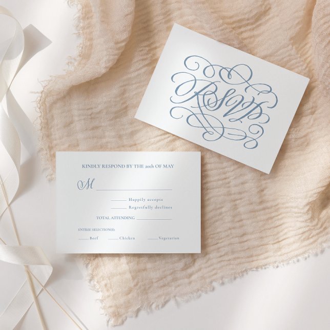 Dusty Blue Calligraphy Wedding Meals RSVP Card (Creator Uploaded)