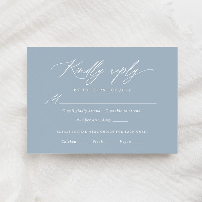 Dusty Blue Calligraphy Wedding Menu RSVP Card (Creator Uploaded)