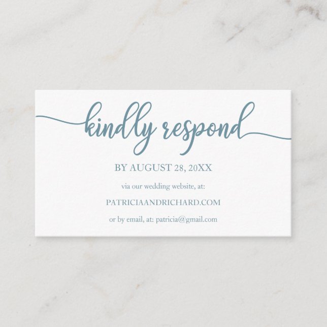 Dusty Blue Calligraphy Wedding Online RSVP Enclosure Card (Front)