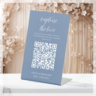 Dusty Blue Capture The Love QR Code Pedestal Sign