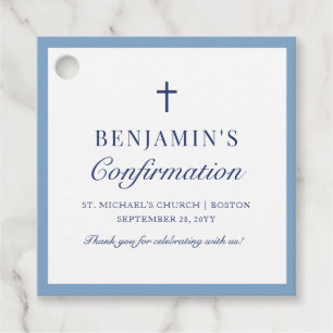 Dusty Blue Catholic Confirmation Thank You Favour Tags