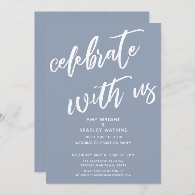 Dusty Blue Celebrate with Us Wedding Reception Invitation (Front/Back)