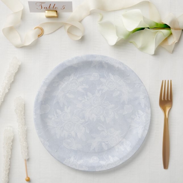 Dusty Blue Chalk Disposable Plates (Wedding)