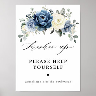 Dusty Blue Champagne Ivory Floral Freshen up Poster