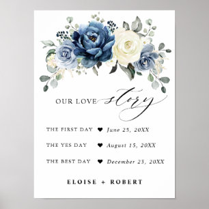 Dusty Blue Champagne Ivory Floral Our love Story Poster