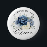 Dusty Blue Champagne Ivory Mother of the groom But 6 Cm Round Badge<br><div class="desc">Dusty blue floral mother of the groom button featuring elegant bouquet of navy blue, royal blue , white , gold, champagne ivory, blush colour rose , ranunculus flower buds and sage green eucalyptus leaves and elegant watercolor bouquet. Please contact me for any help in customisation or if you need any...</div>