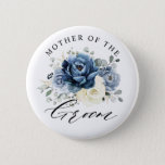 Dusty Blue Champagne Ivory Mother of the groom But 6 Cm Round Badge<br><div class="desc">Dusty blue floral mother of the groom button featuring elegant bouquet of navy blue, royal blue , white , gold, champagne ivory, blush colour rose , ranunculus flower buds and sage green eucalyptus leaves and elegant watercolor bouquet. Please contact me for any help in customisation or if you need any...</div>
