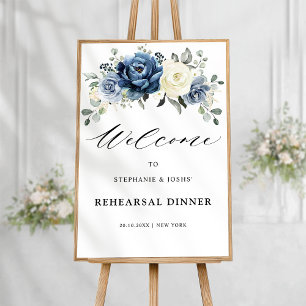 Dusty Blue Champagne Rehearsal Dinner Welcome  Pos Poster