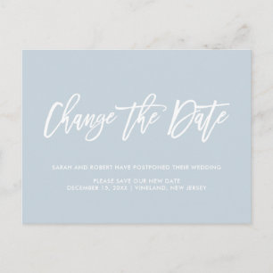 Dusty Blue Change date Postponed Cancelled wedding Announcement Postcard