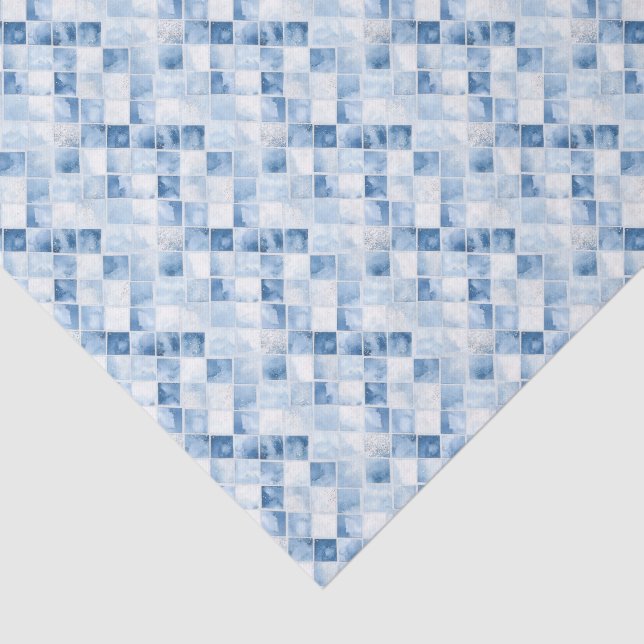 Dusty Blue Check Pattern Holiday Tissue Paper (Detail)