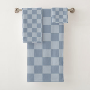 Dusty Blue Checkerboard Bath Towel Set