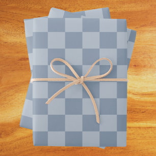 Dusty Blue Checkerboard Wrapping Paper Sheet