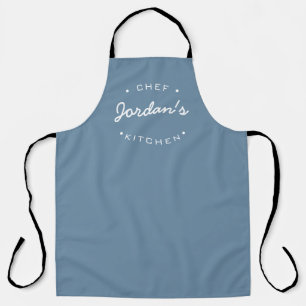 Dusty Blue Chef's kitchen name modern typography Apron