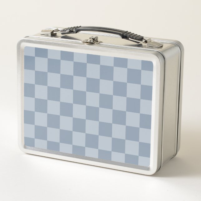 Dusty Blue Chequerboard Metal Lunch Box (Front)