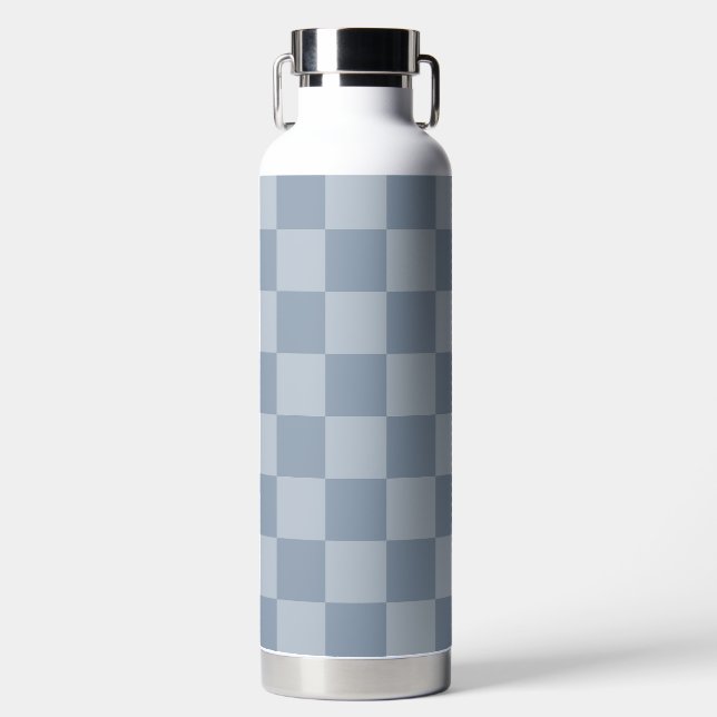 Dusty Blue Chequerboard Water Bottle (Front)
