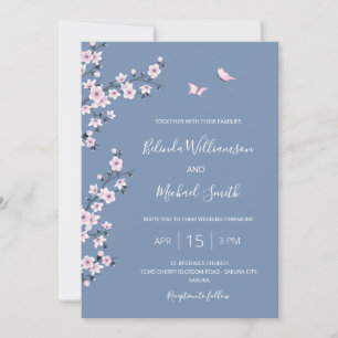 Dusty Blue Cherry Blossom Wedding Invitation