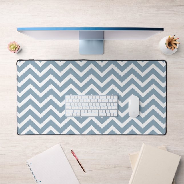 Dusty Blue Chevron Zigzag Desk Mat (Office 1)