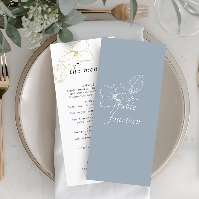 Dusty Blue | Chic Floral Wedding Flat Menu (Creator Uploaded)