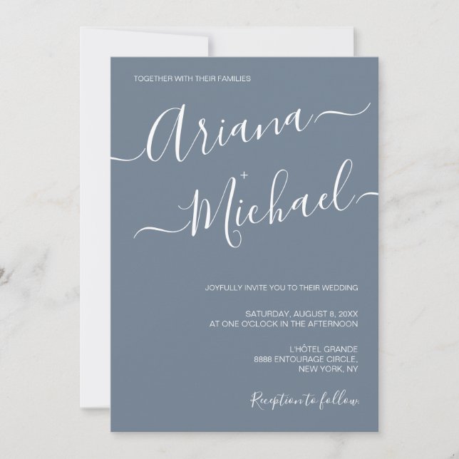 Dusty Blue Chic Minimalist Typography Wedding  Invitation (Front)