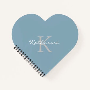 Dusty Blue Chic Monogram Name Heart Shaped Notebook