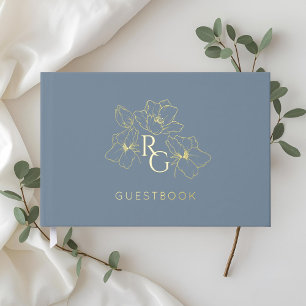 Dusty Blue   Chic Monogram Wedding Guest Book