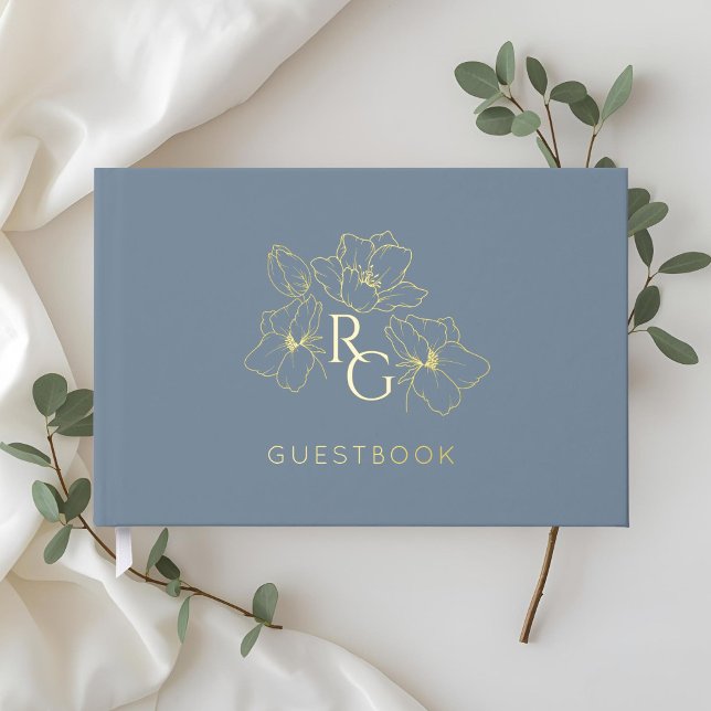 Dusty Blue | Chic Monogram Wedding Guest Book (Creator Uploaded)