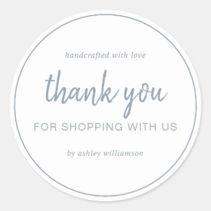 Dusty Blue Chic Script Thank You For Shopping Classic Round Sticker