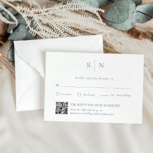Dusty Blue Chic Traditional and QR Code RSVP Card