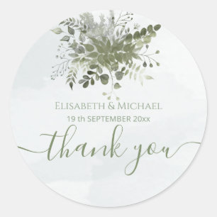 Dusty blue chic watercolor greenery eucalyptus classic round sticker