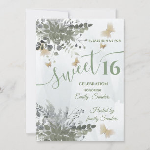 Dusty blue Chic watercolor greenery eucalyptus Invitation