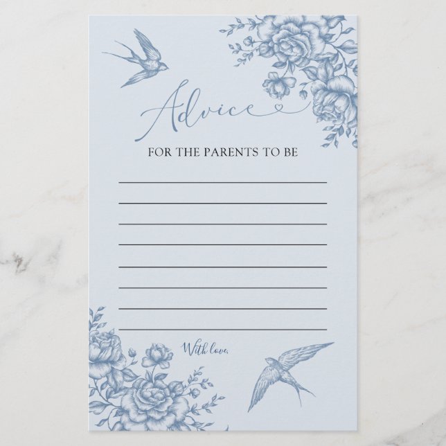 Dusty Blue Chinoiserie Advice for Parents Card (Front)