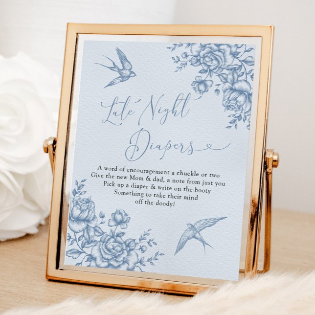 Dusty Blue Chinoiserie Baby Late Night Diaper Poster (Creator Uploaded)