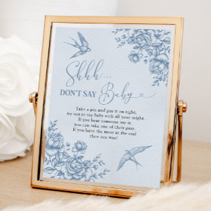 Dusty Blue Chinoiserie Baby Shower Don't Say Baby Poster
