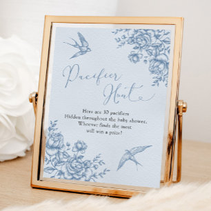 Dusty Blue Chinoiserie Baby Shower Pacifier Hunt Poster