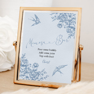 Dusty Blue Chinoiserie Bridal Shower Mimosa Bar Poster