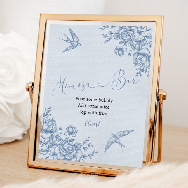 Dusty Blue Chinoiserie Bridal Shower Mimosa Bar Poster (Creator Uploaded)