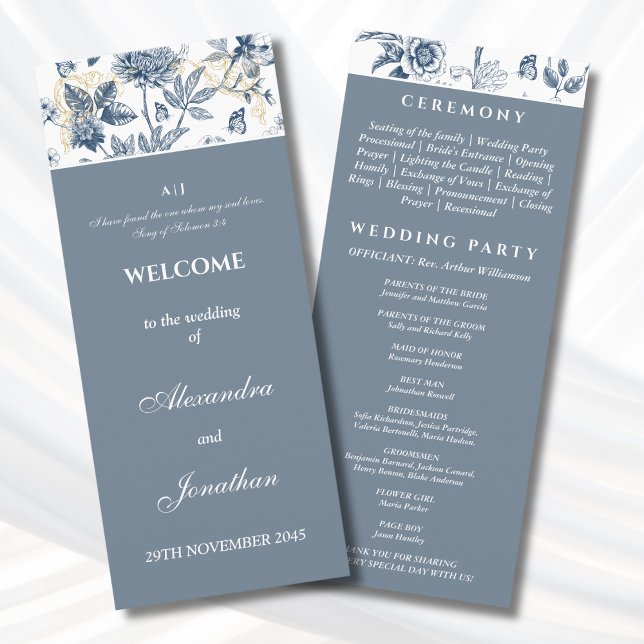 Dusty Blue Chinoiserie Christian Wedding Program (Creator Uploaded)