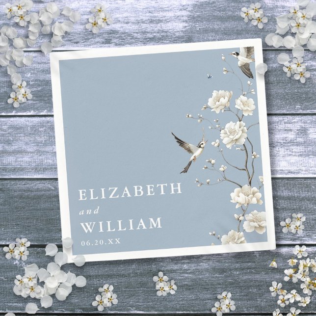 Dusty Blue Chinoiserie Floral Garden Wedding Napkin (Dusty Blue Chinoiserie Floral Garden Wedding Napkins)