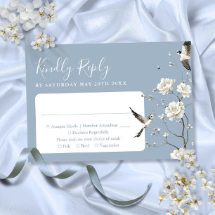 Dusty Blue Chinoiserie Floral Garden Wedding  RSVP Card
