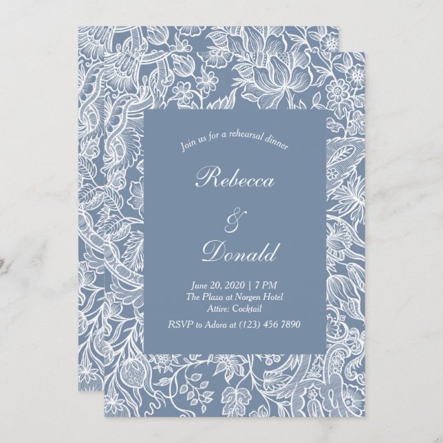 Dusty Blue Chinoiserie Floral Rehearsal Dinner  Invitation (Front/Back)