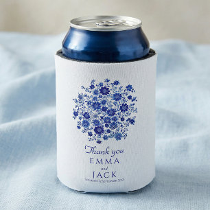 Dusty Blue Chinoiserie Floral Thank You Wedding Can Cooler