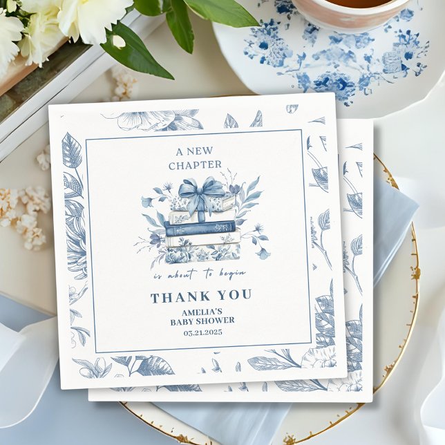 Dusty Blue Chinoiserie New chapter Baby Shower Napkin (Creator Uploaded)