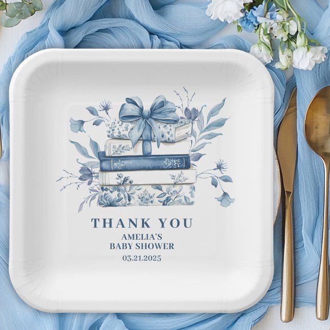 Dusty Blue Chinoiserie New chapter Baby Shower Paper Plate (Creator Uploaded)