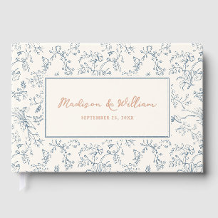 Dusty Blue Chinoiserie Pattern Wedding Guest Book