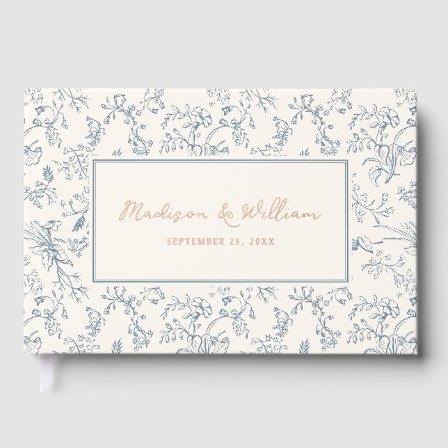 Dusty Blue Chinoiserie Pattern Wedding Guest Book (Front)