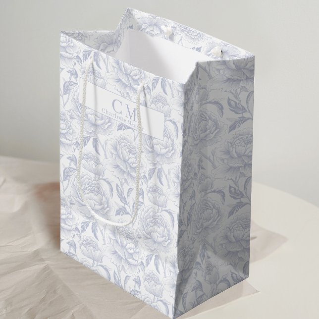 Dusty Blue Chinoiserie Peonies Medium Gift Bag (Creator Uploaded)