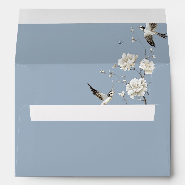 Dusty Blue Chinoiserie Wedding Return Address Envelope (Back (Bottom))
