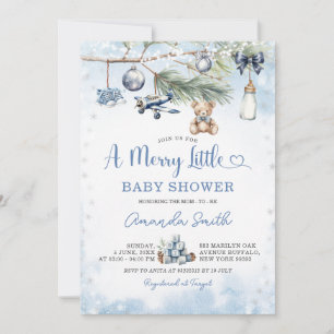 Dusty Blue Christmas A Merry Little Baby Shower Invitation