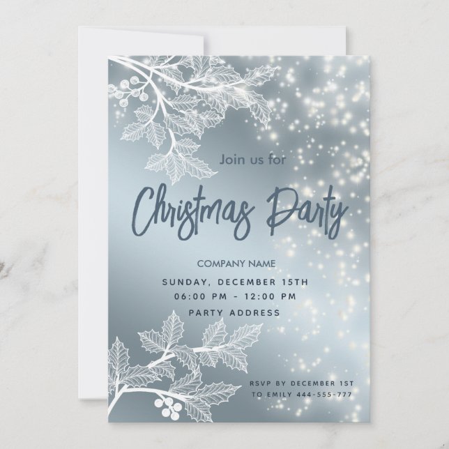 Dusty blue  Christmas braches corporate Christmas  Invitation (Front)
